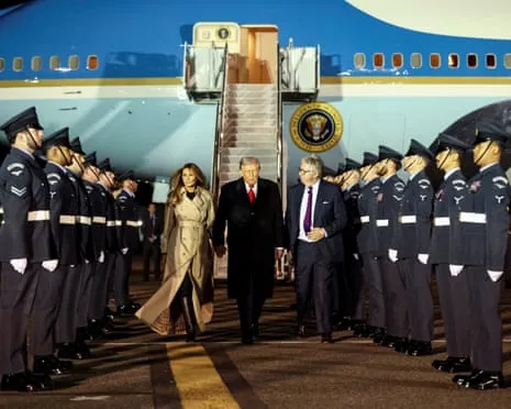 US President Trump Arrives in UK for Second State Visit Amid Demonstrations Gather in Windsor